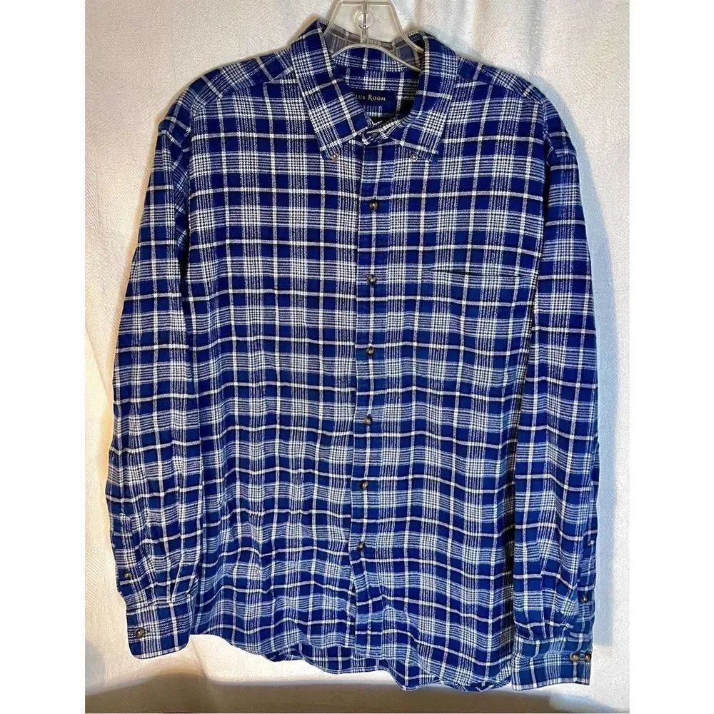 Vintage Club Room Men's Blue Plaid Flannel Shirt Size M